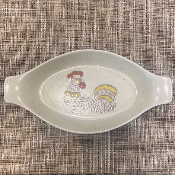 Vintage Otagiri Japan Au Gratin Casserole Dish Speckled Stoneware Rooster MCM - Picture 1 of 11